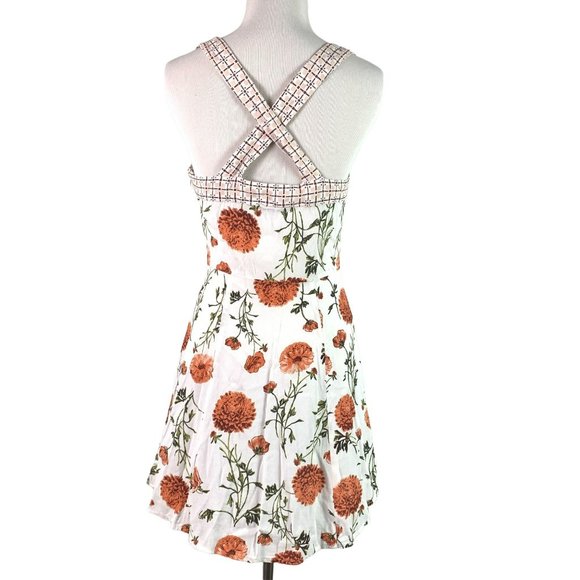 KIMCHI BLUE Womens Size 0 White Floral Cross Strap Mini Dress - Picture 2 of 9